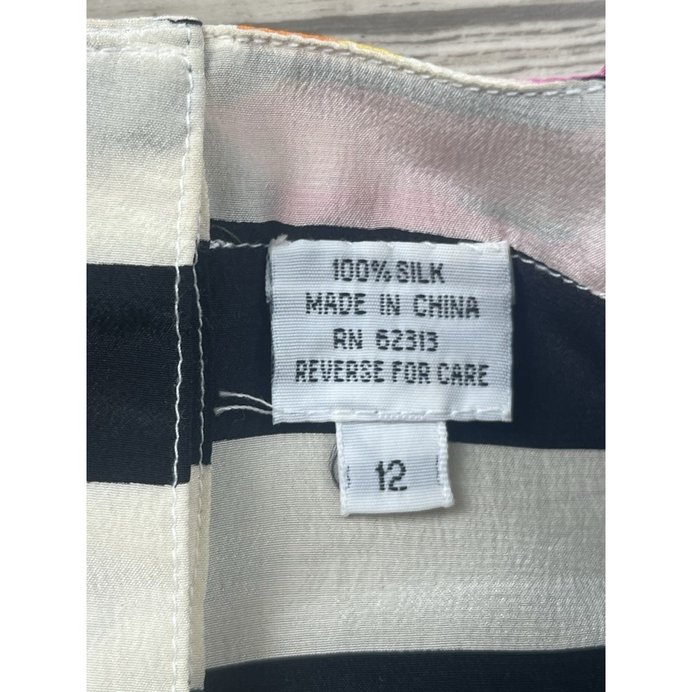 Vintage Blouse Top Emporio By Oleg Cassini 100% Silk Striped 80's Pocket - Picture 3 of 14